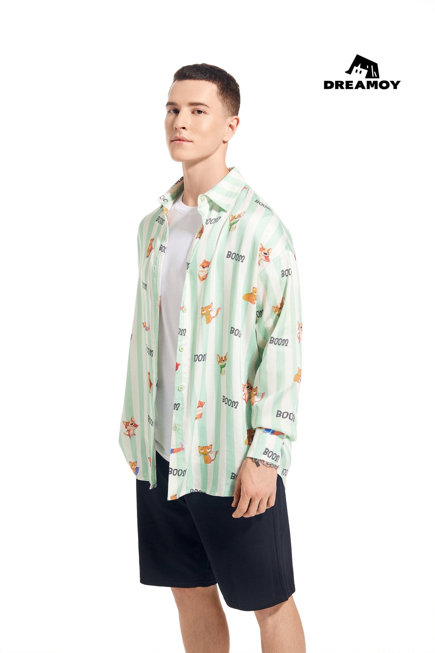 Contrasting color striped long-sleeved shirt---Ship within 15-20 days