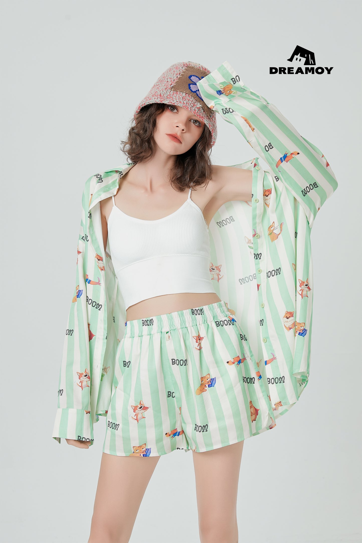 Contrasting color striped shirt long-sleeved casual suit summer---Ship within 15-20 days