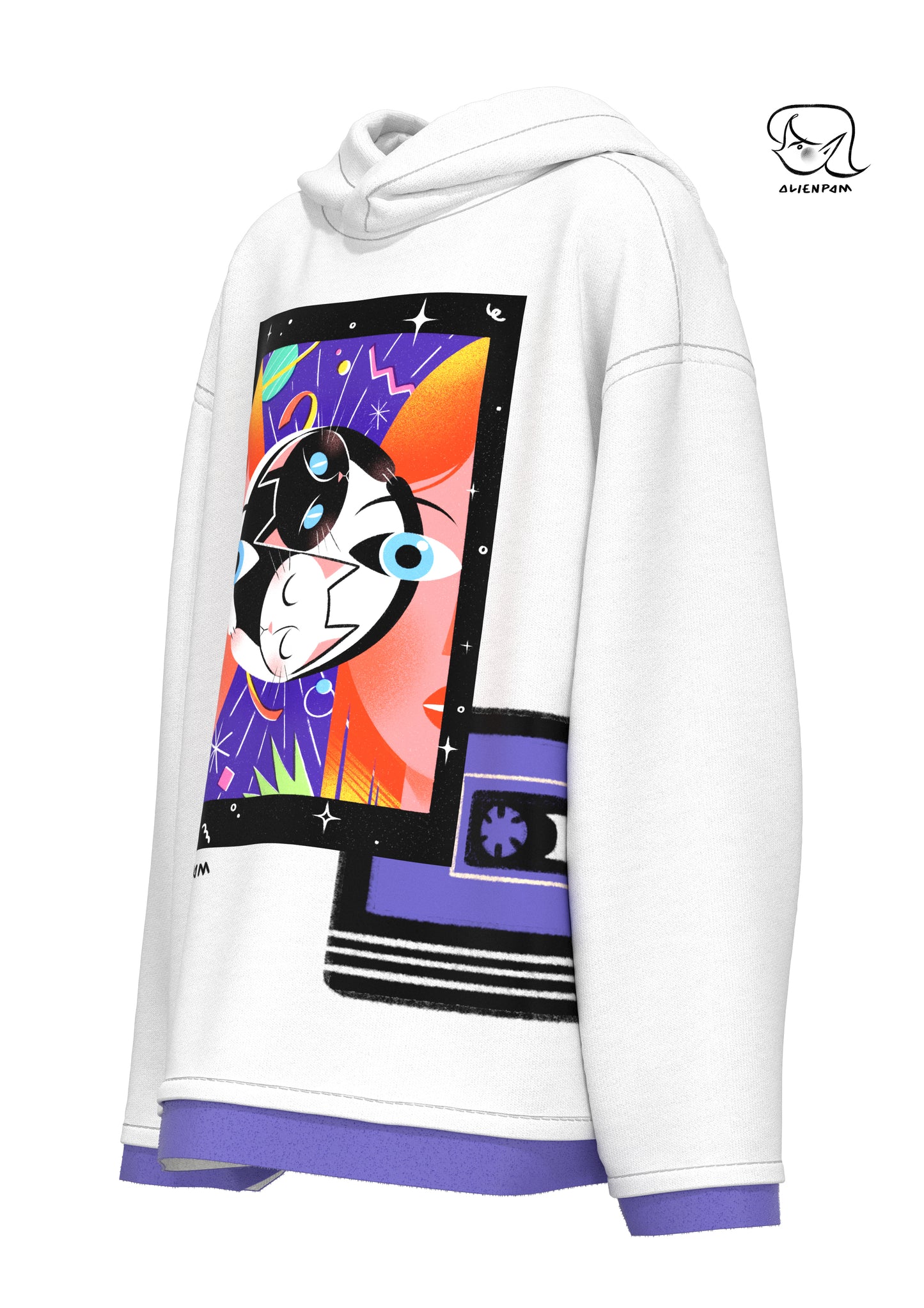 Hooded loose and casual printed sweatshirt