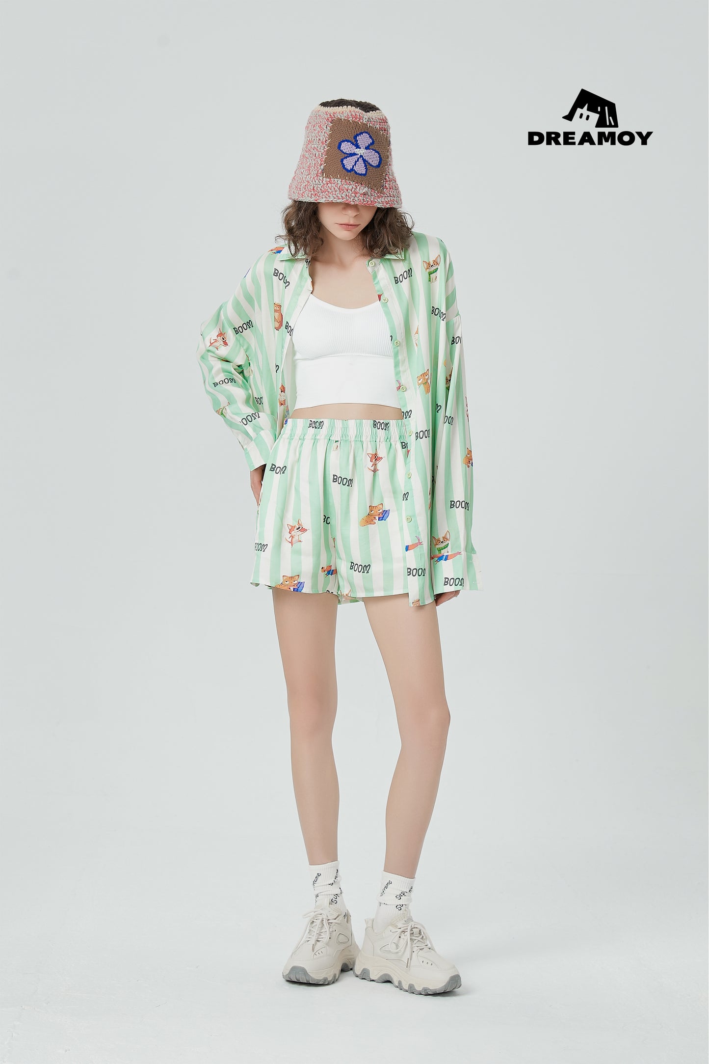 Contrasting color striped shirt long-sleeved casual suit summer---Ship within 15-20 days
