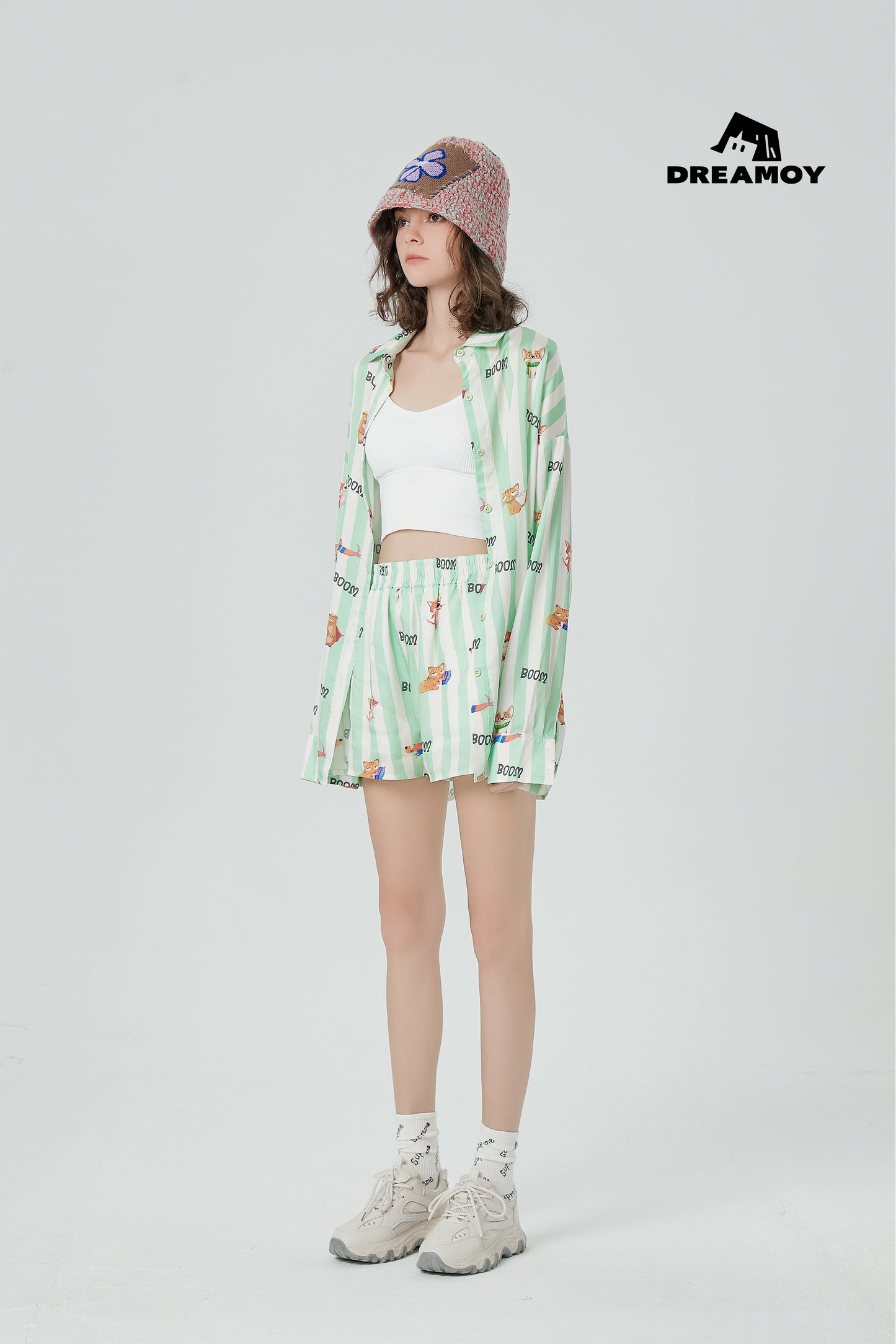 Contrasting color striped shirt long-sleeved casual suit summer---Ship within 15-20 days