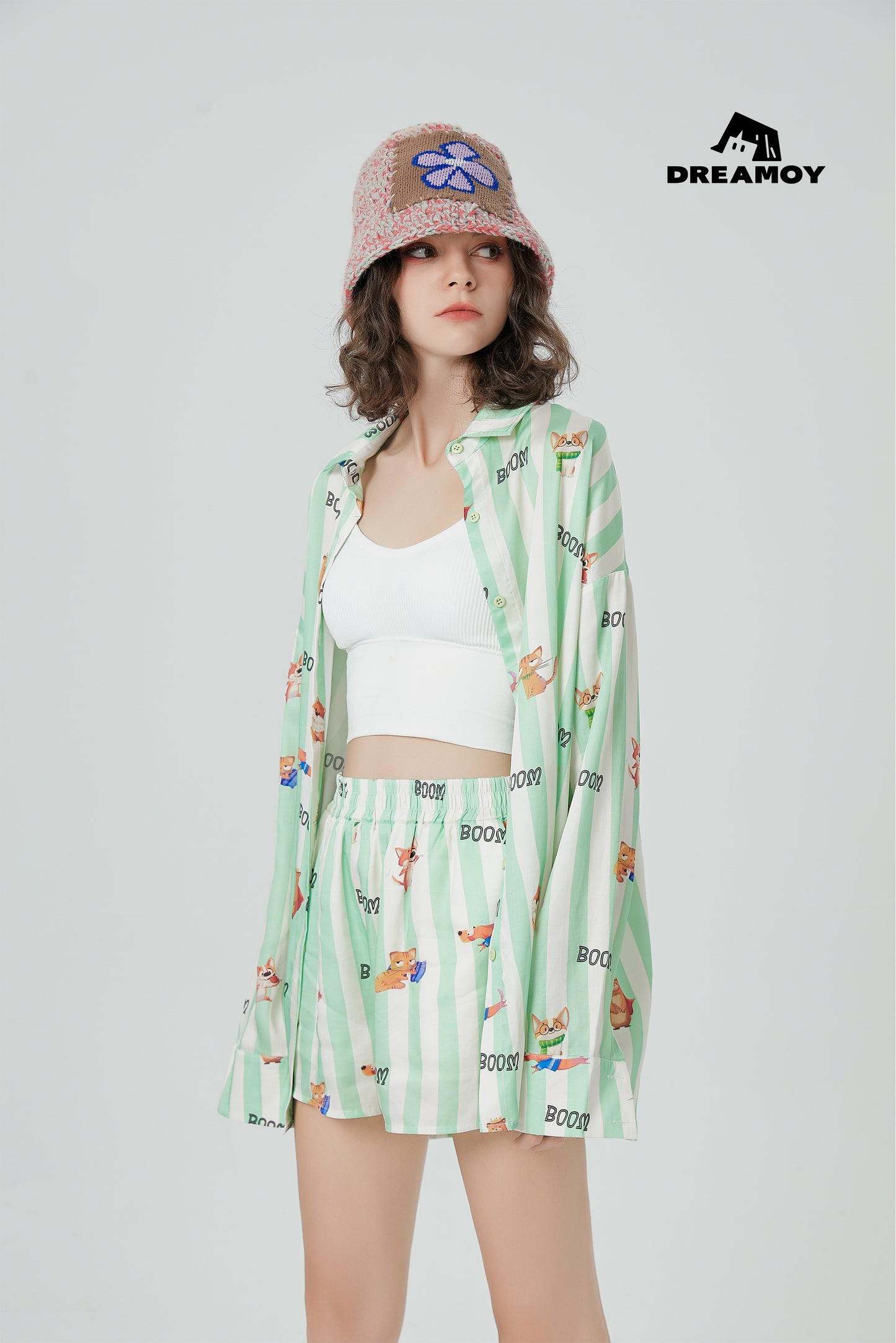 Contrasting color striped shirt long-sleeved casual suit summer---Ship within 15-20 days